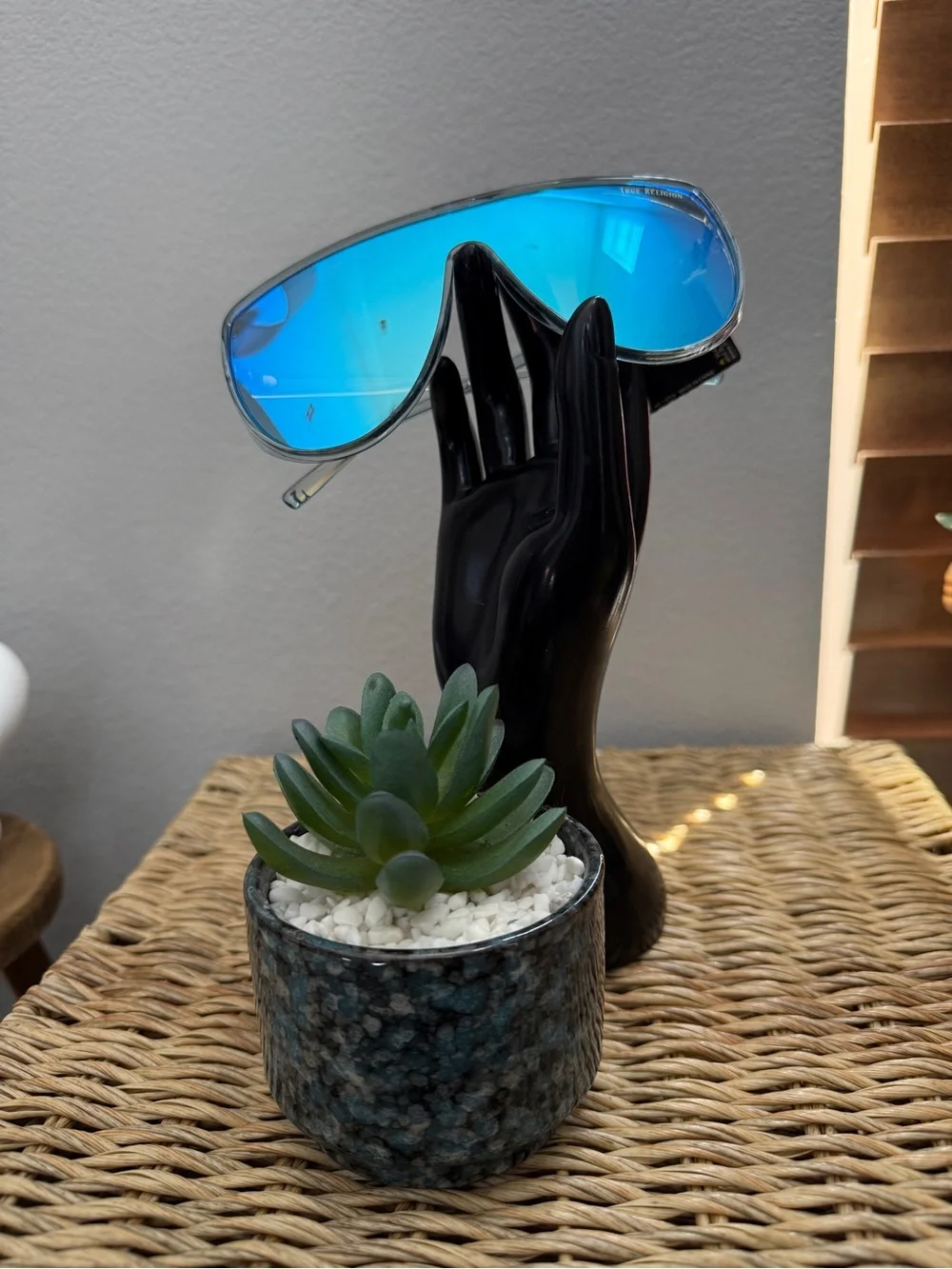 True Religion Blue Mirrored Shield Sunglasses